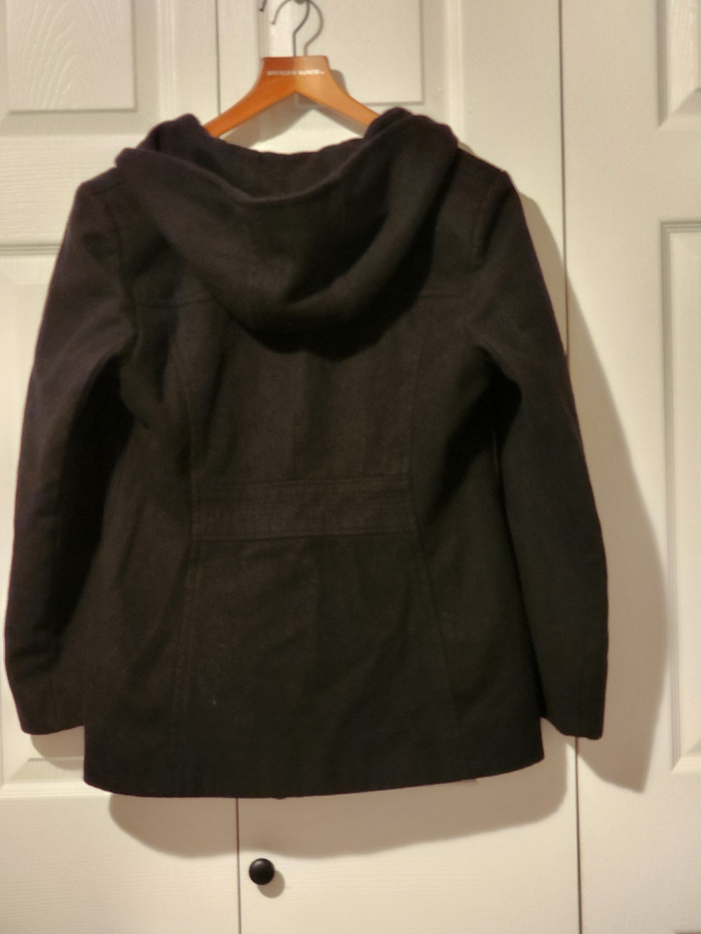 MICHAEL KORS Black Hooded Wool Blend Peacoat Size Medium - Picture 5 of 11